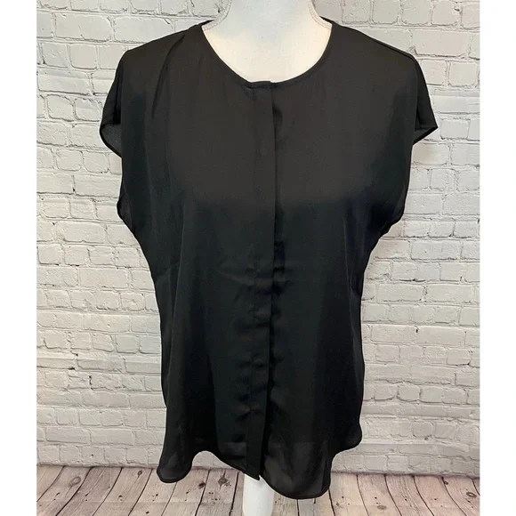 APT 9 Sheer Black Short Sleeve Button Down Blouse-Medium - Picture 1 of 4
